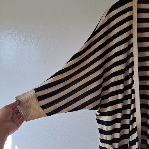 Knit Wear Striped XS Women Soft Cardigan  Open Front 3/4 Sleeve Pockets - Picture 3 of 7